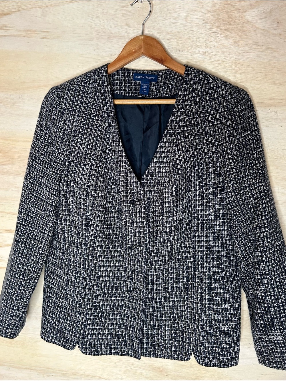 Karen Scott Tweed Blazer Jacket Black White Size 10